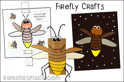 Firefly Crafts for Kids including Firefly Paper Bag Puppet, Glowing Firefly Craft and Firefly with Moving Wings Craft